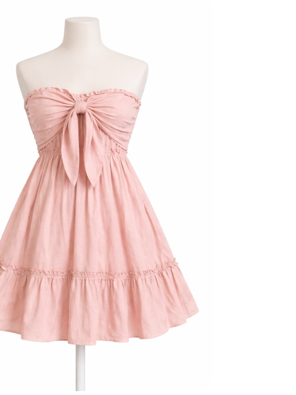 Amazon Coral Strapless Tie-Front Ruffle Mini Dress - Picture 3 of 10